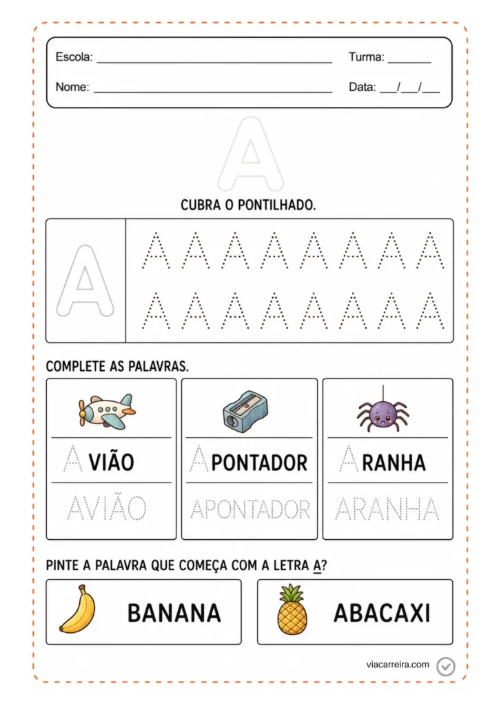 Complete avião, apontador e aranha e pinte a palavra com letra A
