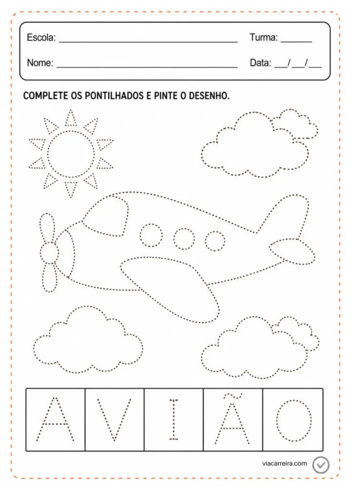 Complete os pontilhados do avião e escreva a palavra AVIÃO